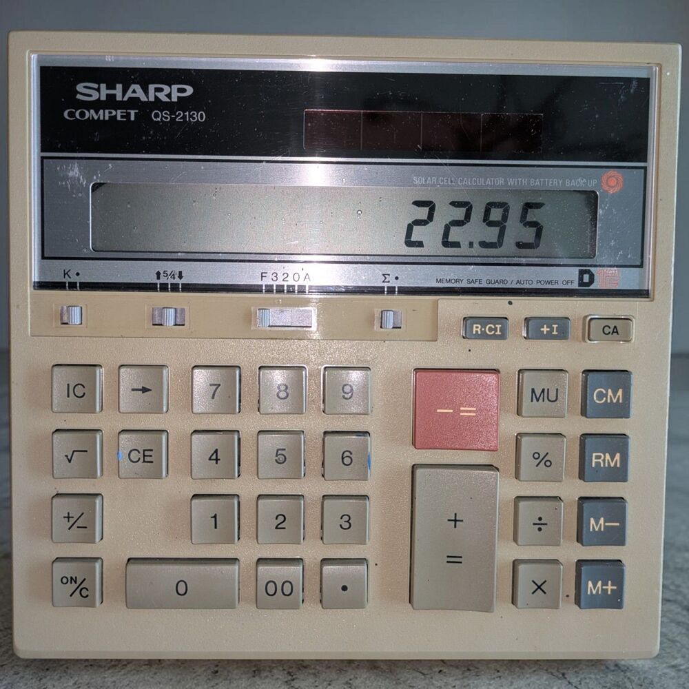 Sharp Compet QS-2130 Calculator 12 Digit Desktop Financial Dual Power Solar Vtg